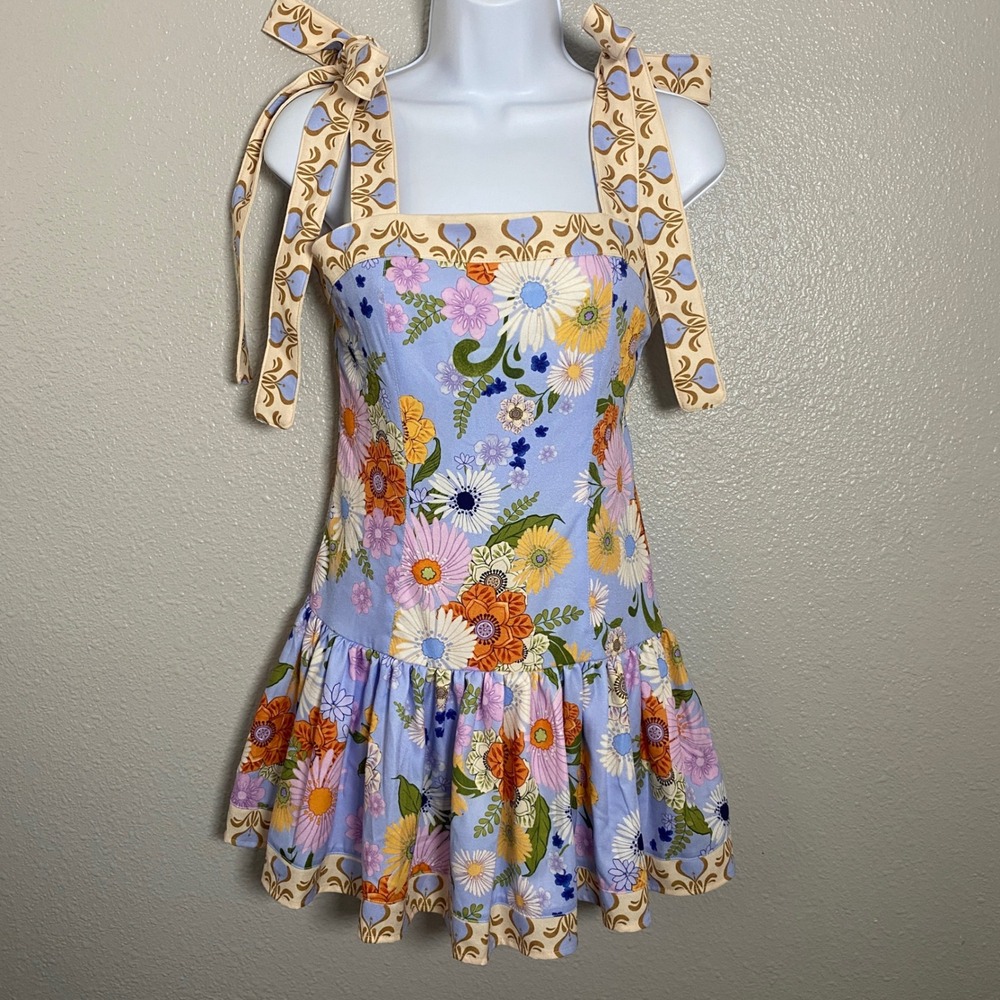 Madewell x Aqua Bendita Joaquina Mini Dress XS Colorful Ruffle Feminine Bow